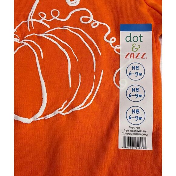 NWT Newborn Dot & Zazz 6-9 M Orange Sketchy Pumpkin Long  Sleeved 1-Piece Carrot - Picture 5 of 8